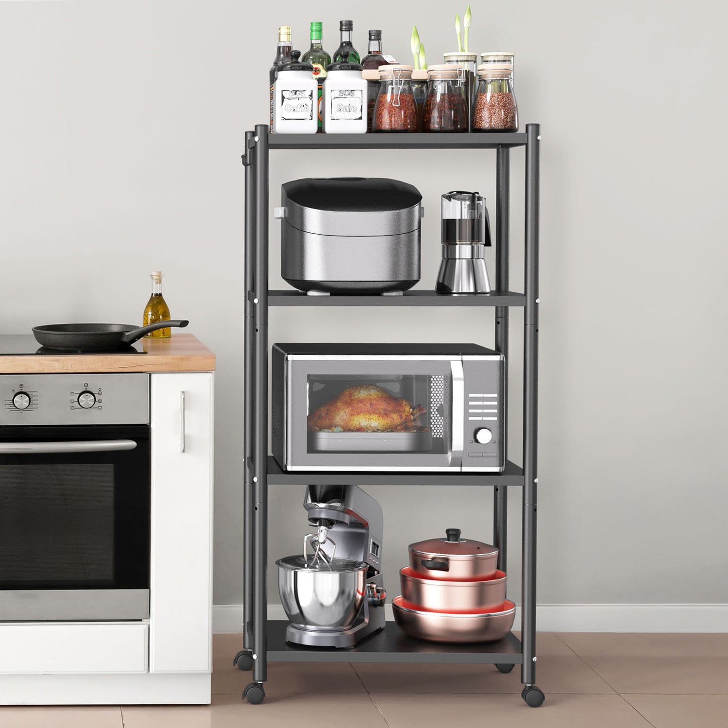 SpaceSaver® Heavy Duty Bakers Rack 4-Tier Free Standing Kitchen Storage Shelf Rack