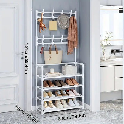 SpaceSaver® Free Standing Coat Rack  With 4-Layer Of Storage Shelves