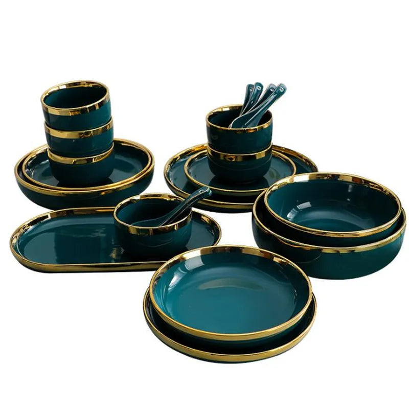 SpaceSaver® Luxurious Green Porcelain Dinnerware Set
