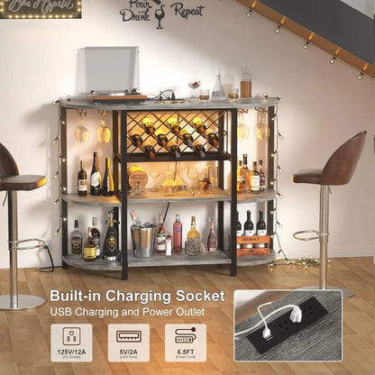 SpaceSaver® Liquor Glass Holder Wine Rack Storage with Outlet and LED Light