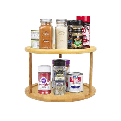 SpaceSaver® Round Bamboo Turntable Cabinet Organizer 2 Tier Spice Rack